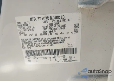 2013 Ford Edge Sel из США, поврежденный, VIN 2FMDK4JC3DBC77172